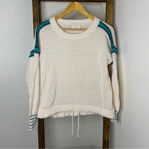 Lou & Grey Cream Sweater with Teal Stripes M